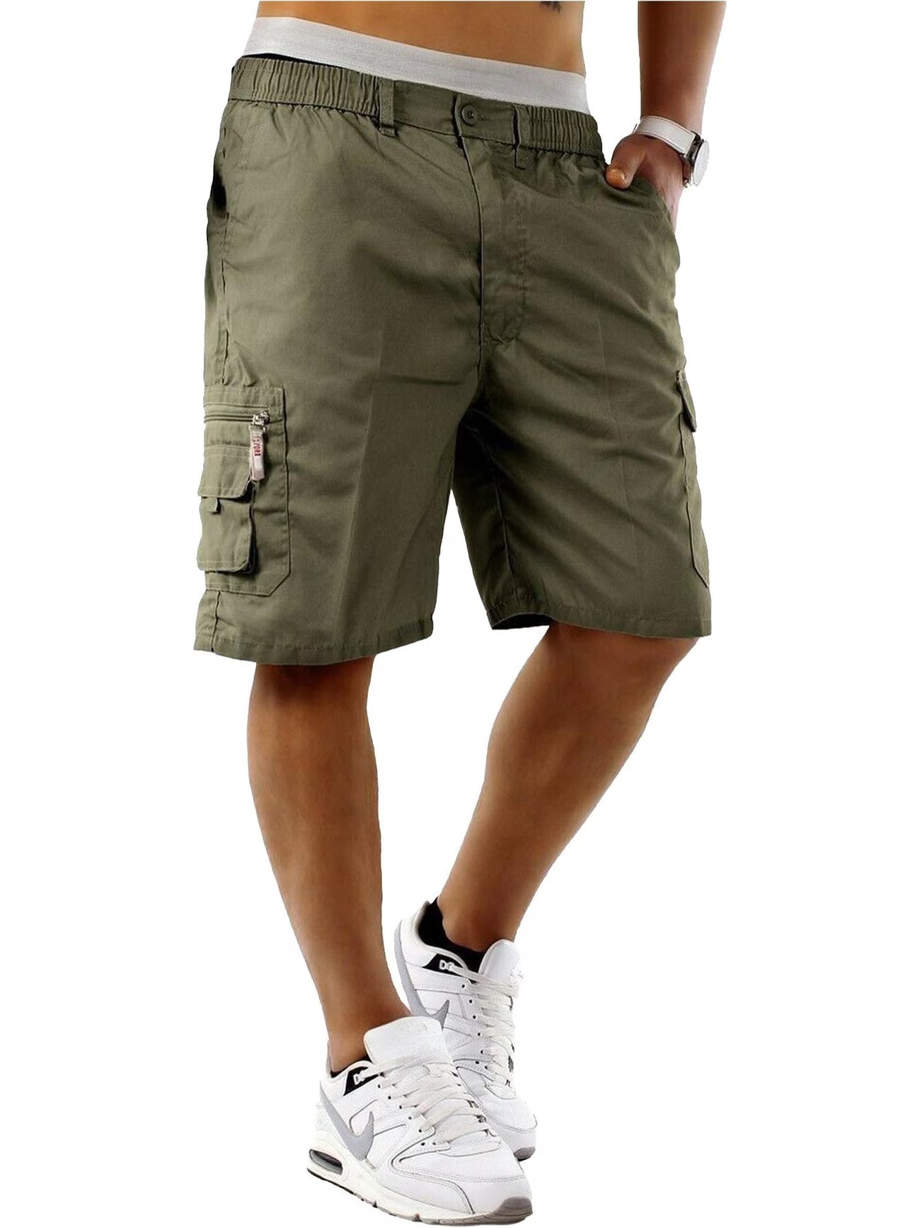 Mens Elasticated Waist Cargo Shorts Multi Pockets Combat