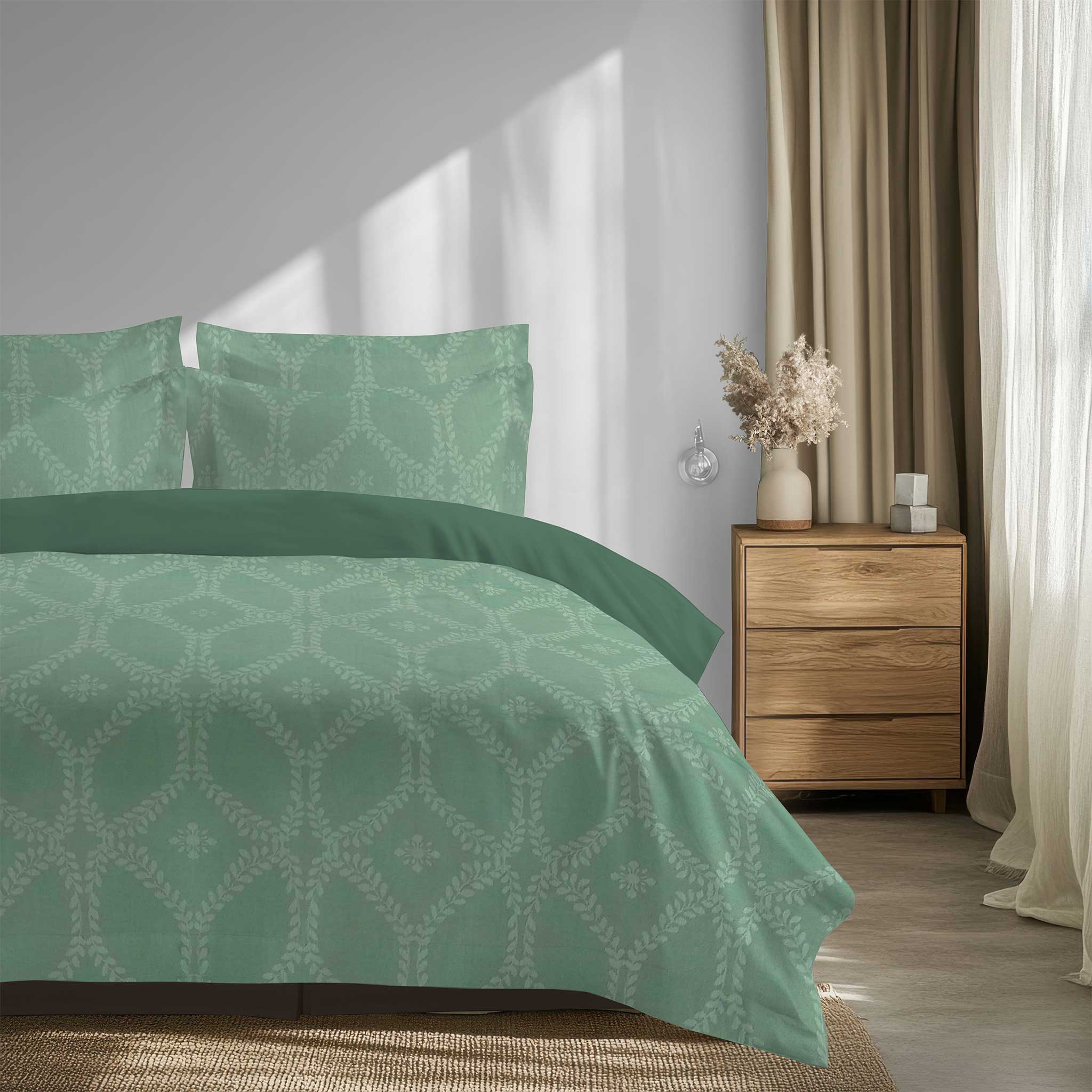 100% Cotton DUVET COVER SET Reversible Bedding Cover Self Print