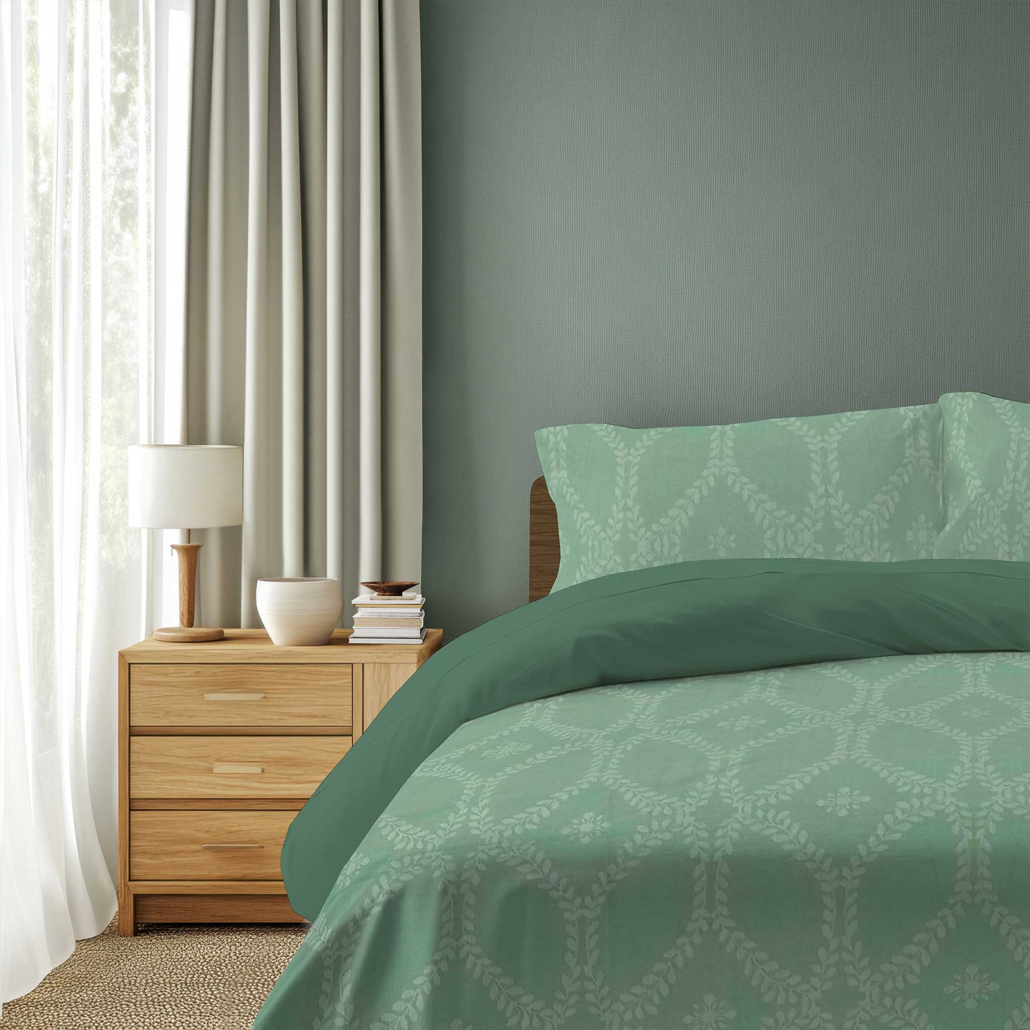 100% Cotton DUVET COVER SET Reversible Bedding Cover Self Print