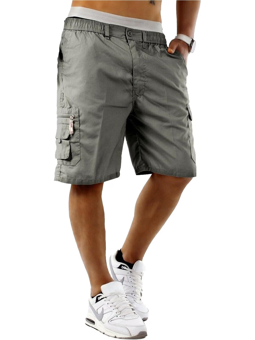 Mens Elasticated Waist Cargo Shorts Multi Pockets Combat