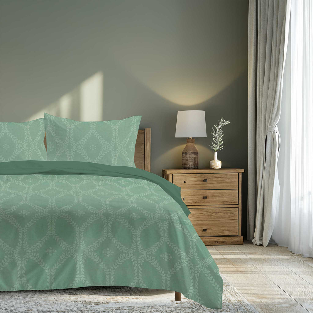 100% Cotton DUVET COVER SET Reversible Bedding Cover Self Print