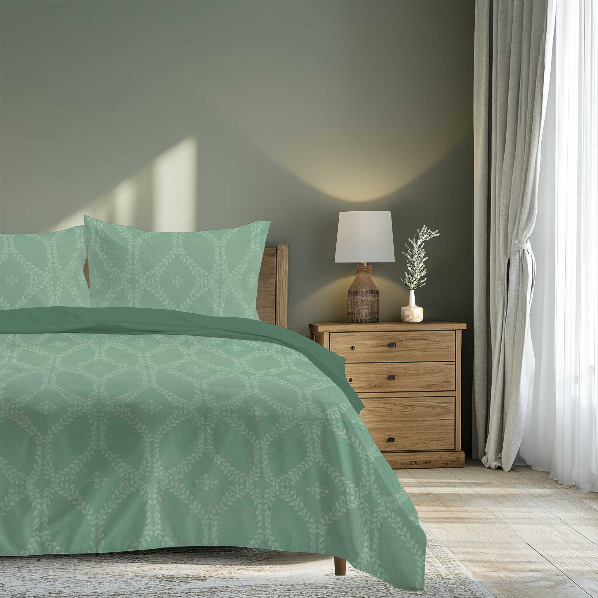 100% Cotton DUVET COVER SET Reversible Bedding Cover Self Print