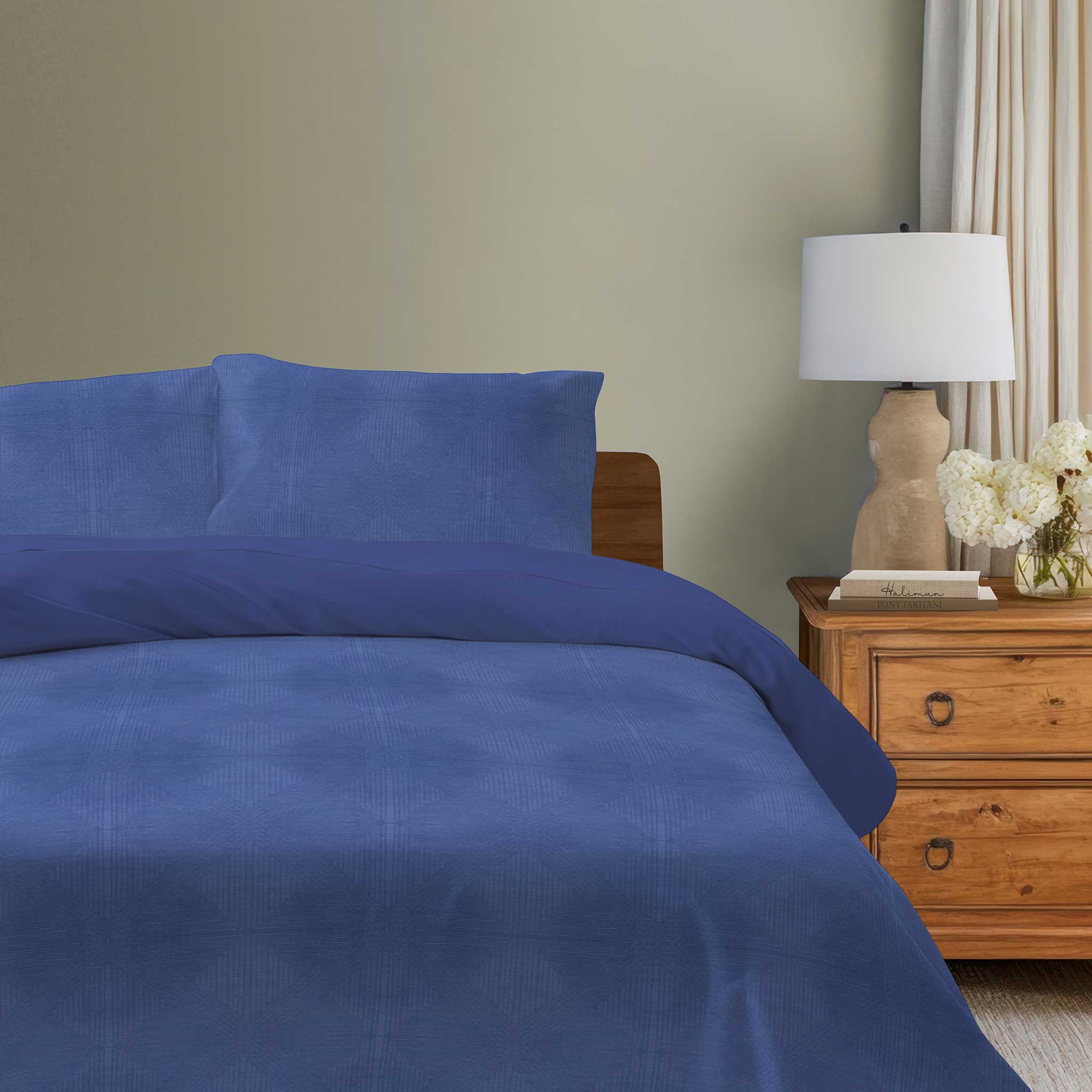 100% Cotton DUVET COVER SET Reversible Bedding Cover Self Print