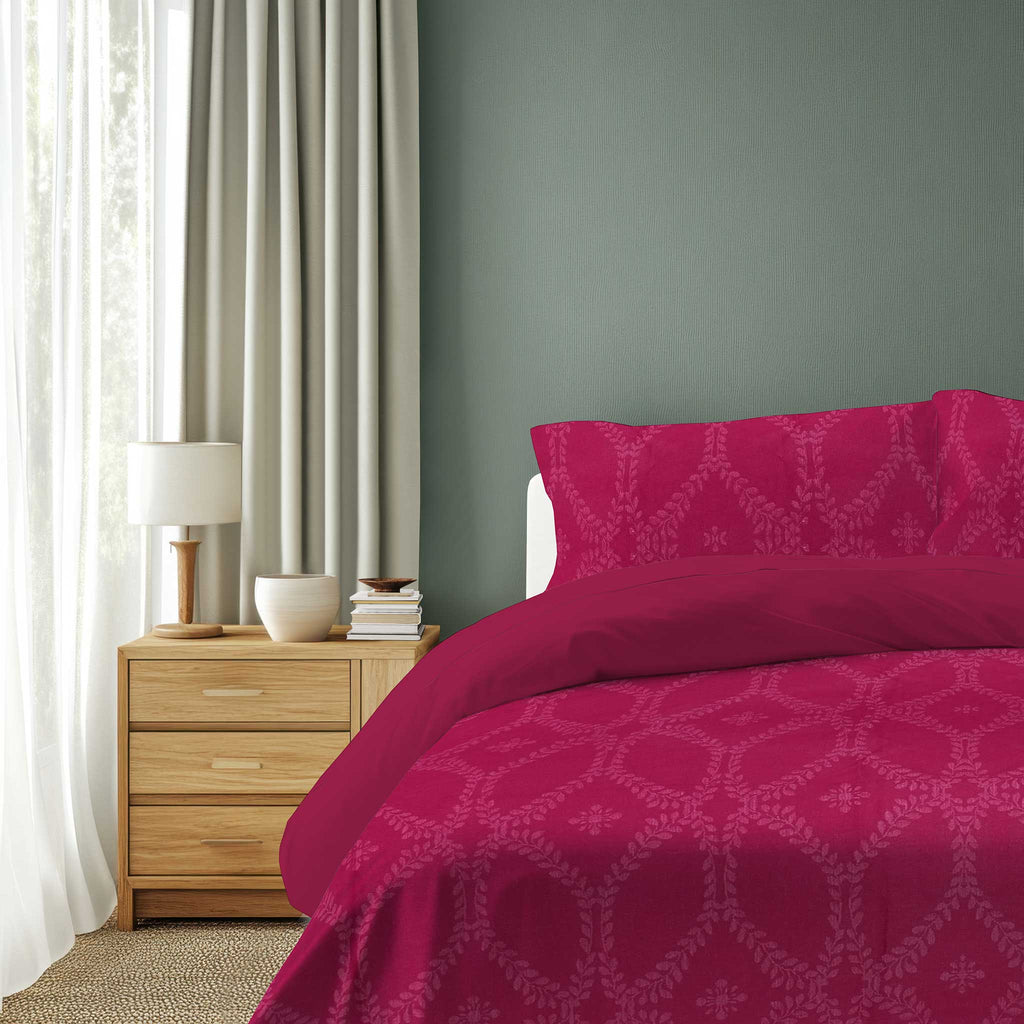 100% Cotton DUVET COVER SET Reversible Bedding Cover Self Print