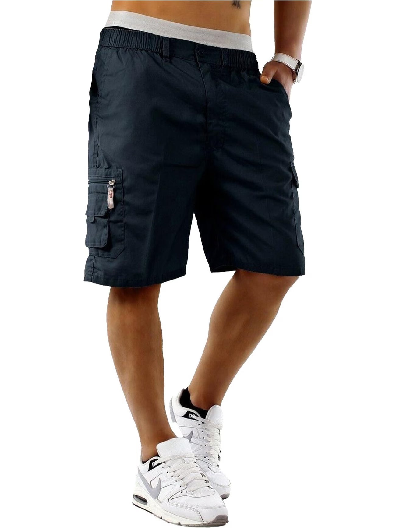 Mens Elasticated Waist Cargo Shorts Multi Pockets Combat