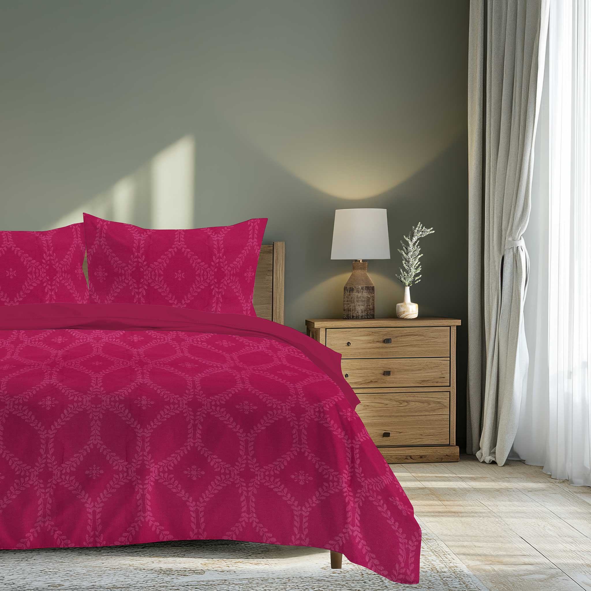100% Cotton DUVET COVER SET Reversible Bedding Cover Self Print