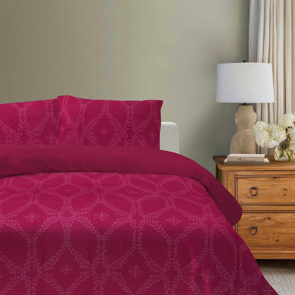100% Cotton DUVET COVER SET Reversible Bedding Cover Self Print