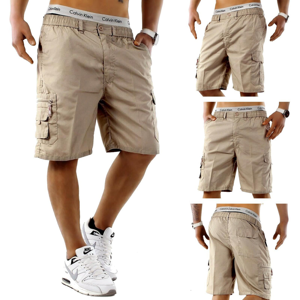 Mens Elasticated Waist Cargo Shorts Multi Pockets Combat