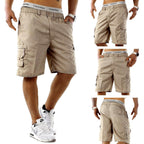 Mens Elasticated Waist Cargo Shorts Multi Pockets Combat