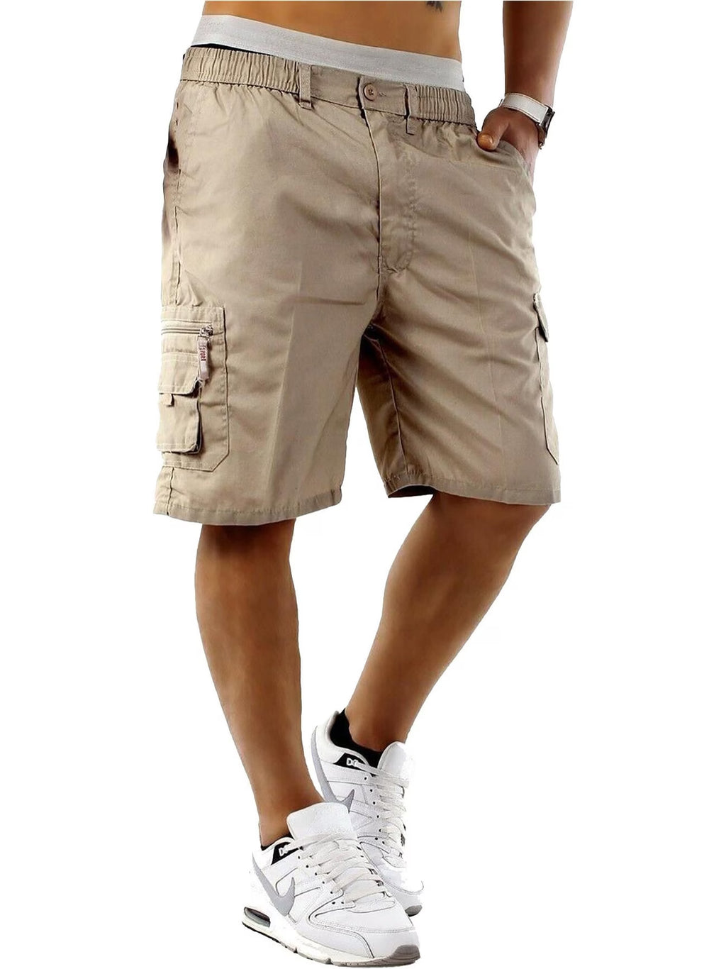 Mens Elasticated Waist Cargo Shorts Multi Pockets Combat