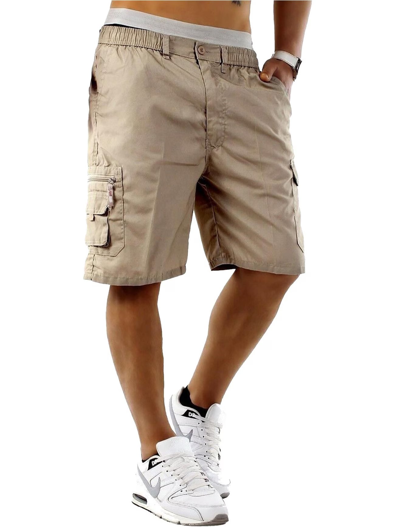 Mens Elasticated Waist Cargo Shorts Multi Pockets Combat