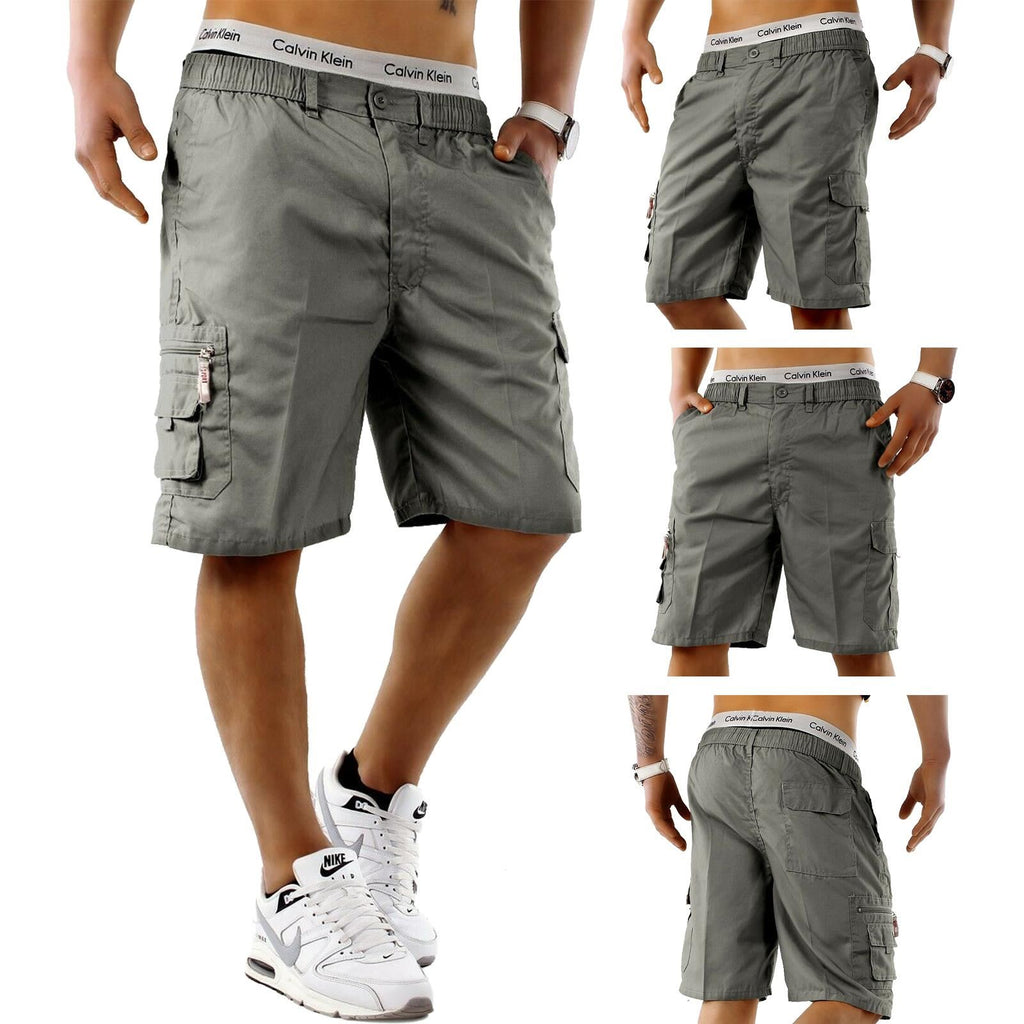 Mens Elasticated Waist Cargo Shorts Multi Pockets Combat