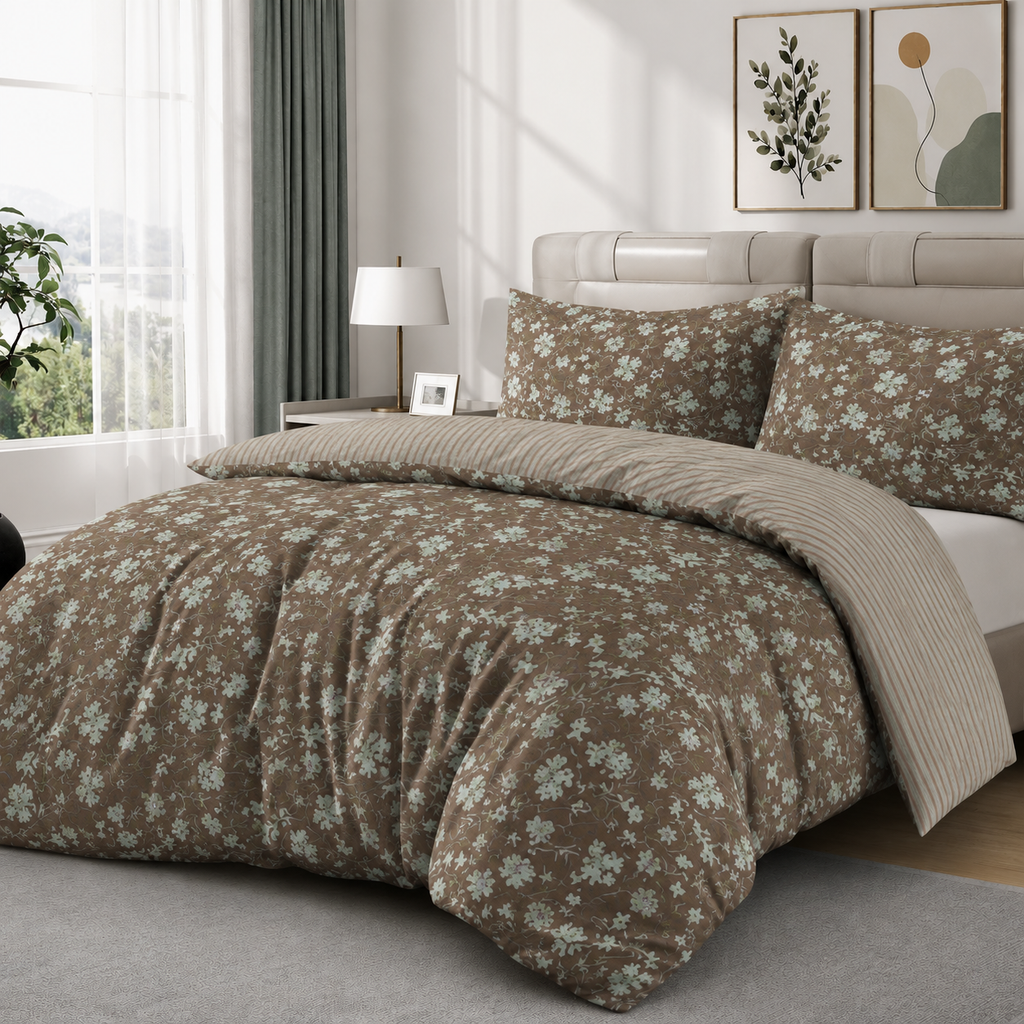 100% Cotton DUVET COVER SET Reversible Bedding Cover