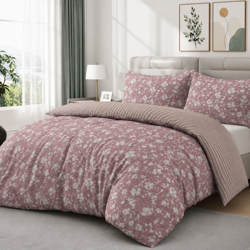 100% Cotton DUVET COVER SET Reversible Bedding Cover