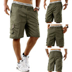 Mens Elasticated Waist Cargo Shorts Multi Pockets Combat